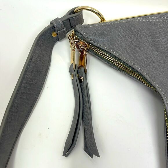 MMS Design Studio Gray Faux Pebbled Leather Large Purse with Gold Hardware - Picture 6 of 13